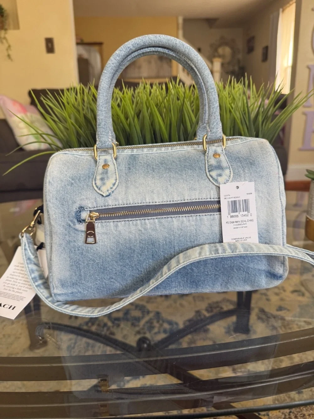 Coach Outlet Rowan Satchel Bag In Loved Denim With Charms